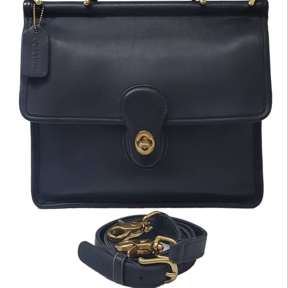 COACH Vintage Willis Leather Station Bag in Black/Brass with Shoulder Strap 9927